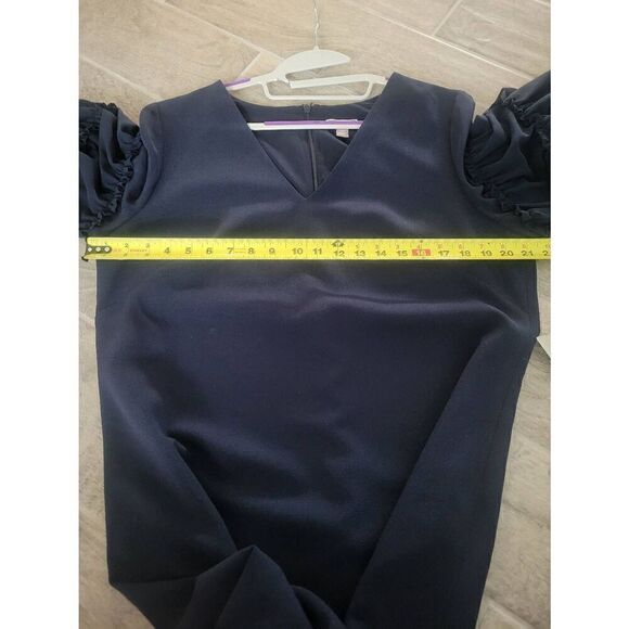 Women's Chelsea28 Dress Navy Blue Sheer Arms Short Knee Length Size 16 - Picture 7 of 9